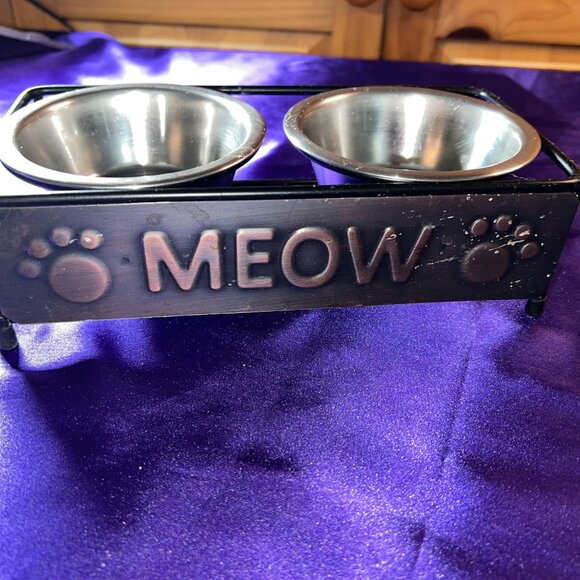πWhisker City "Meow" Double Diner Cat Bowl, 0.5-cup Copper - Steel - Picture 4 of 14